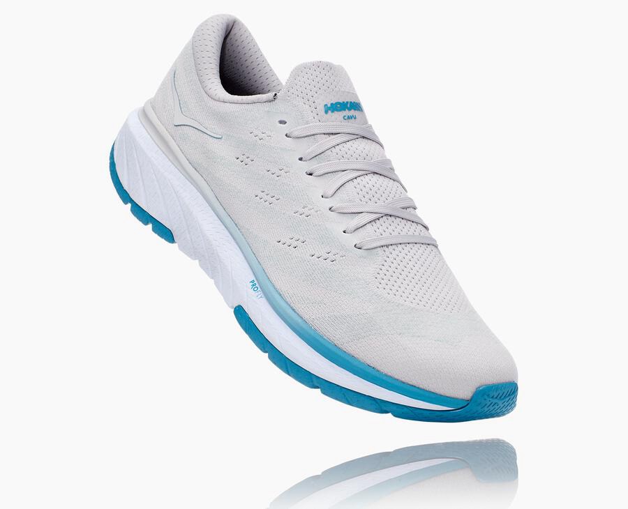 Hoka One One Cavu 3 - Men's Running Shoes - White/Blue - UK 917LQGDNH